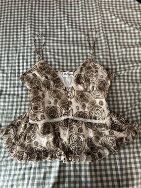 No Boundaries Cream and Brown Paisley Ruffle Cami